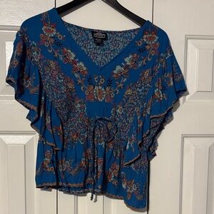 Angie Blue and Orange Floral Blouse